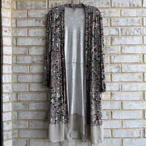 LOGO Lori Goldstein Long Sleeve Multicolor Geo Open Stretch Cardigan Size L